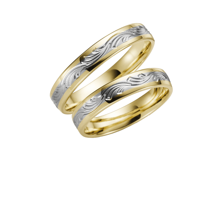 Bicolor-Trauring für Damen, 375 Weiß- und Gelbgold, Azalea, H85