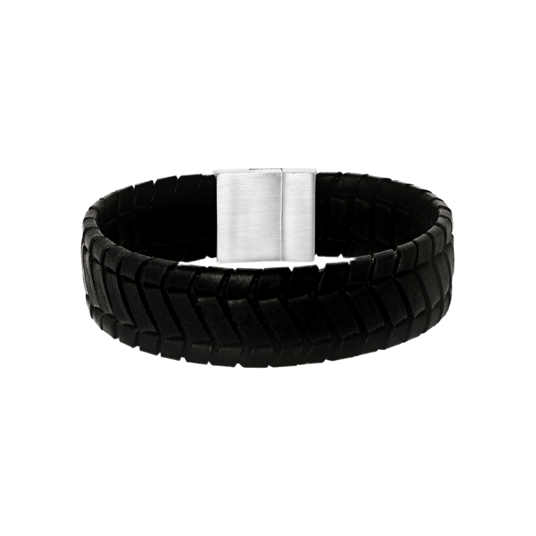 Herrenarmband aus Edelstahl und schwarzem Leder