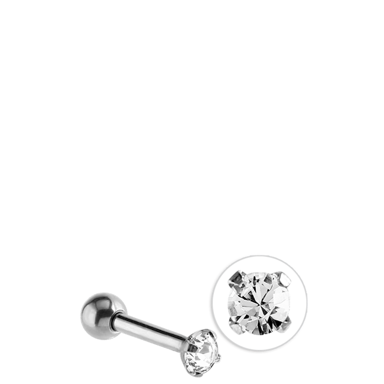 Stainless steel traguspiercing met zirkonia