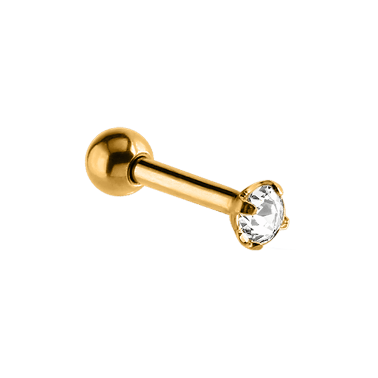 Stalen traguspiercing goldplated met kristal