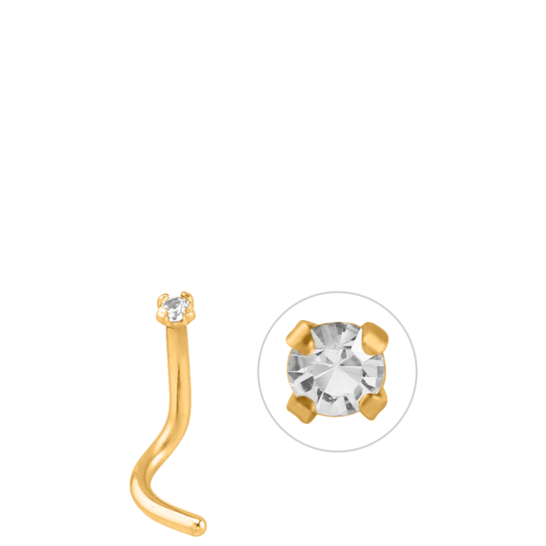 Stainless steel neuspiercing goldplated met zirkonia