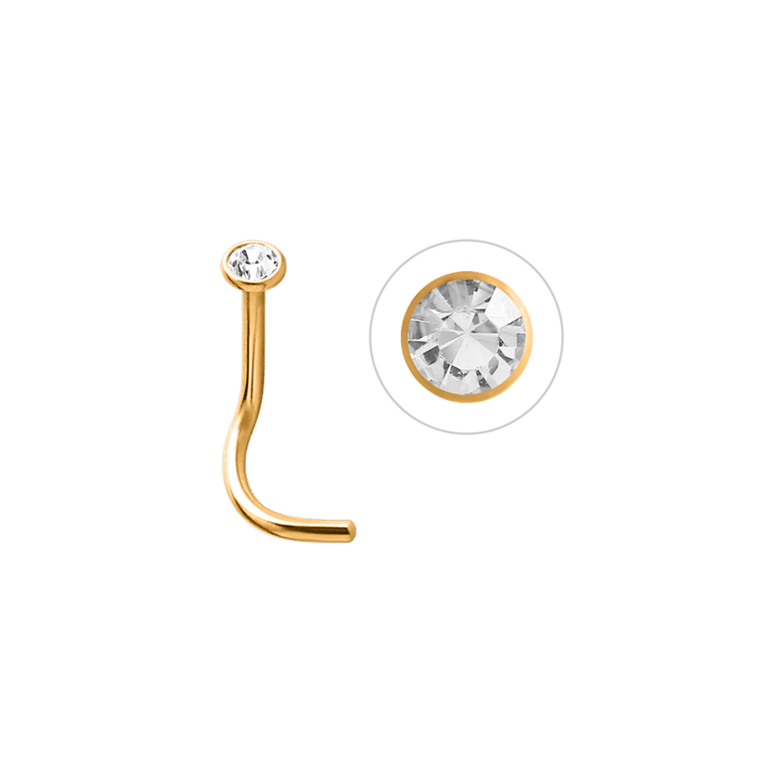 Stainless steel goldplated neuspiercing met kristal voor dames