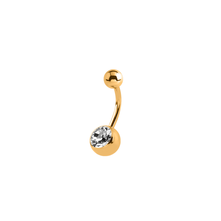 Stainless steel navelpiercing goldplated met kristal
