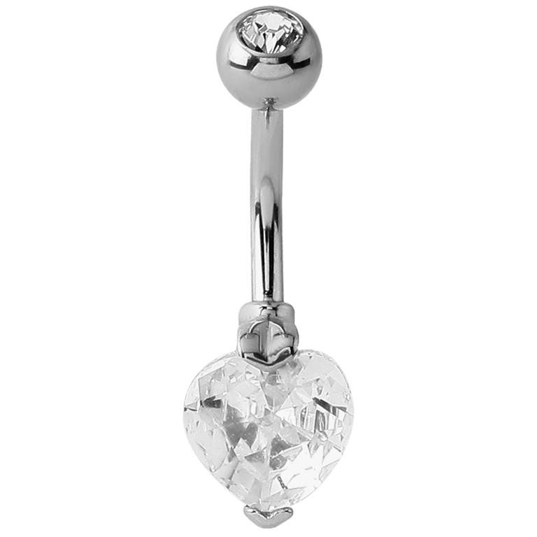 Stainless steel navelpiercing hart met kristal