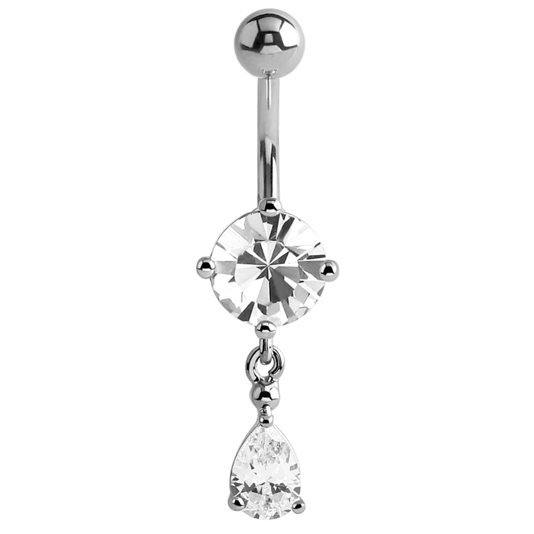 Stainless steel navelpiercing met druppel kristal