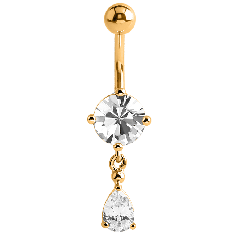 Stalen goldplated navelpiercing druppel met kristal voor dames