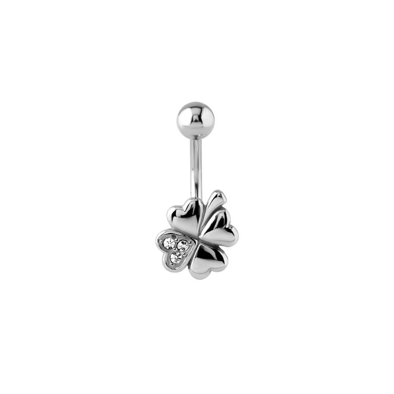 Stainless steel navelpiercing klaver met kristal