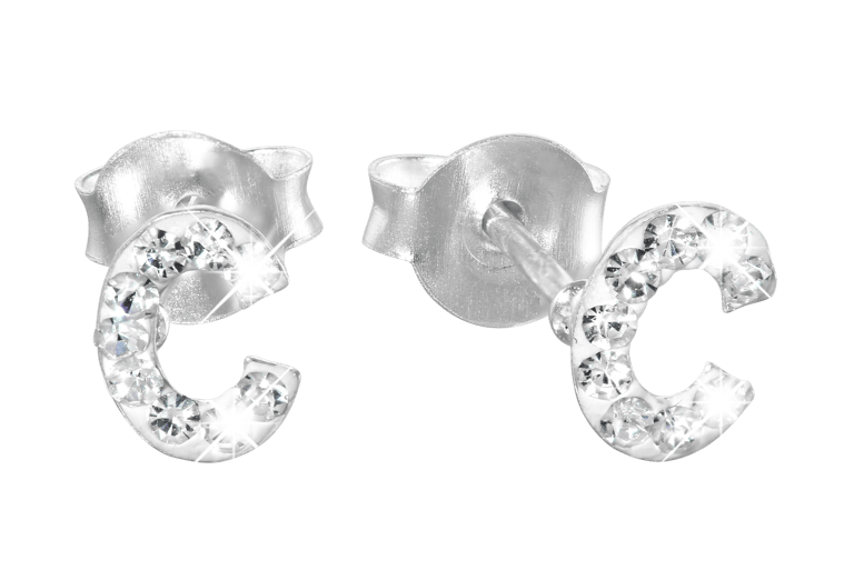Kinderohrringe, 925 Silber, Initialen, Kristall
