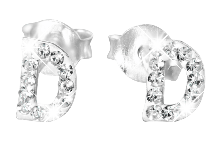 Kinderohrringe, 925 Silber, Initialen, Kristall