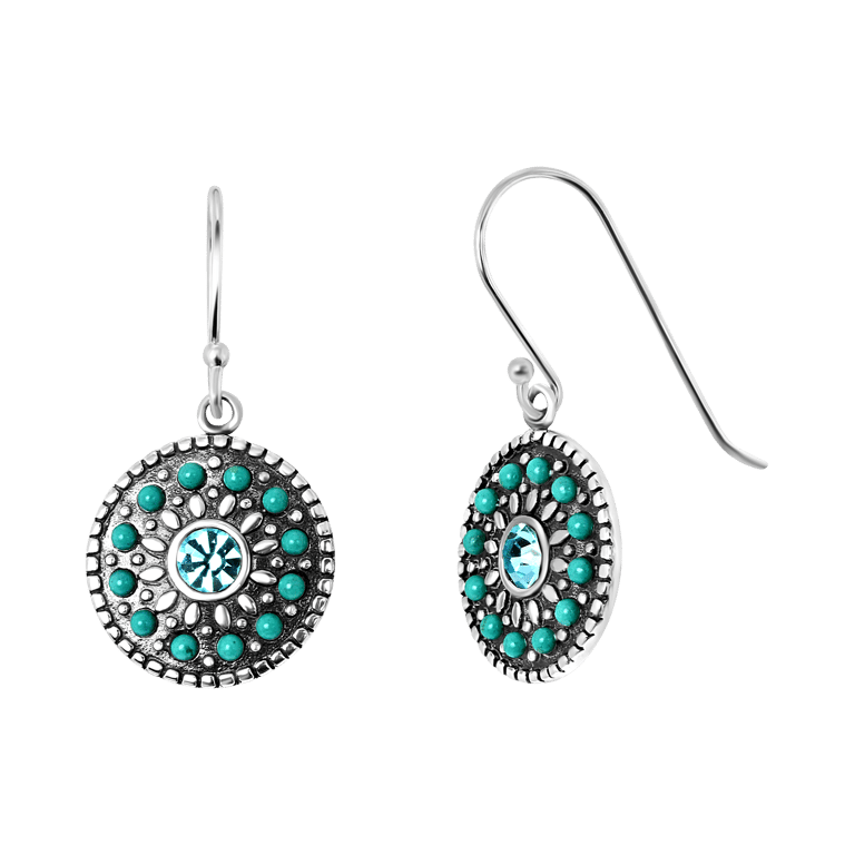 Zilveren oorbellen turquoise kristal Bali