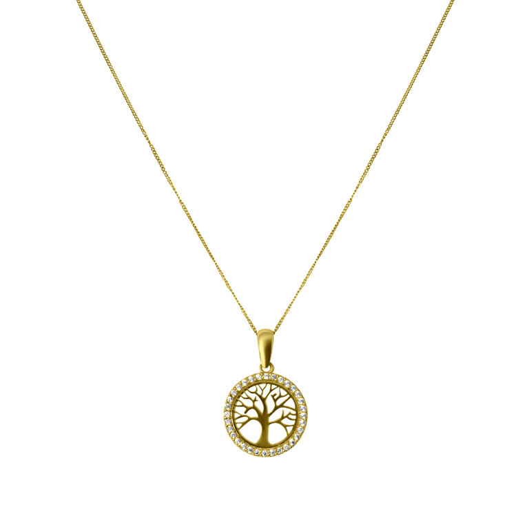 9 Karaat ketting met life tree hanger zirkonia