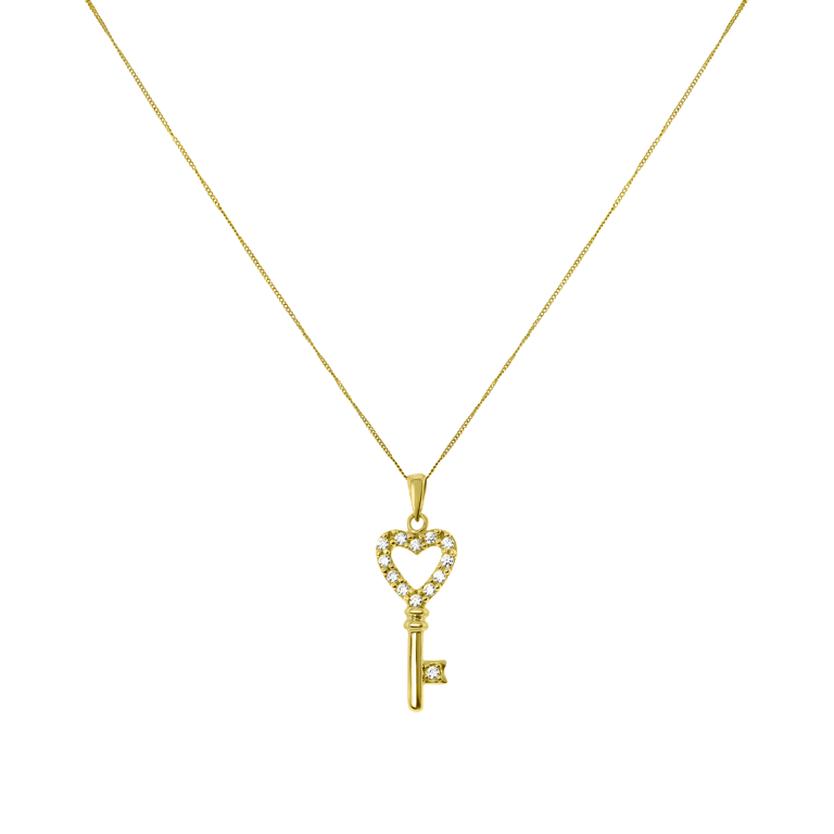 9 Karaat ketting hanger sleutel met zirkonia
