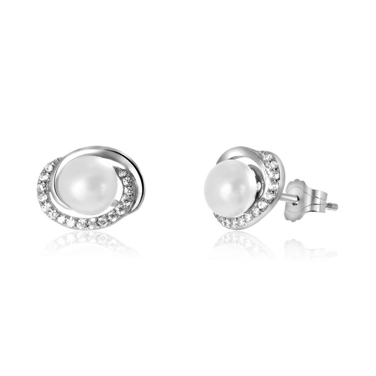Ohrringe, 925 Silber, Süßwasserperle, Zirkonia