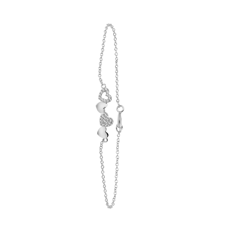 Armband aus 925er Silber, 4 Herzen, mit Zirkonia