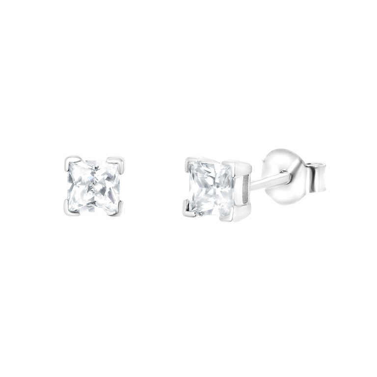 925 Silberohrringe viereckig mit Zirkonia, 4 mm