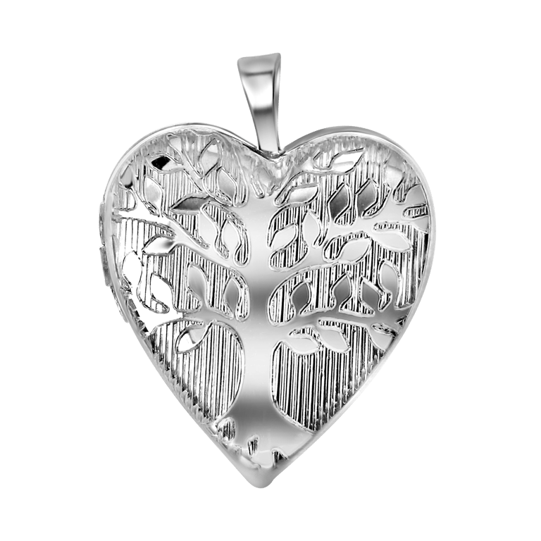 Medaillon-Anhänger aus 925 Silber, Herz, Lebensbaum