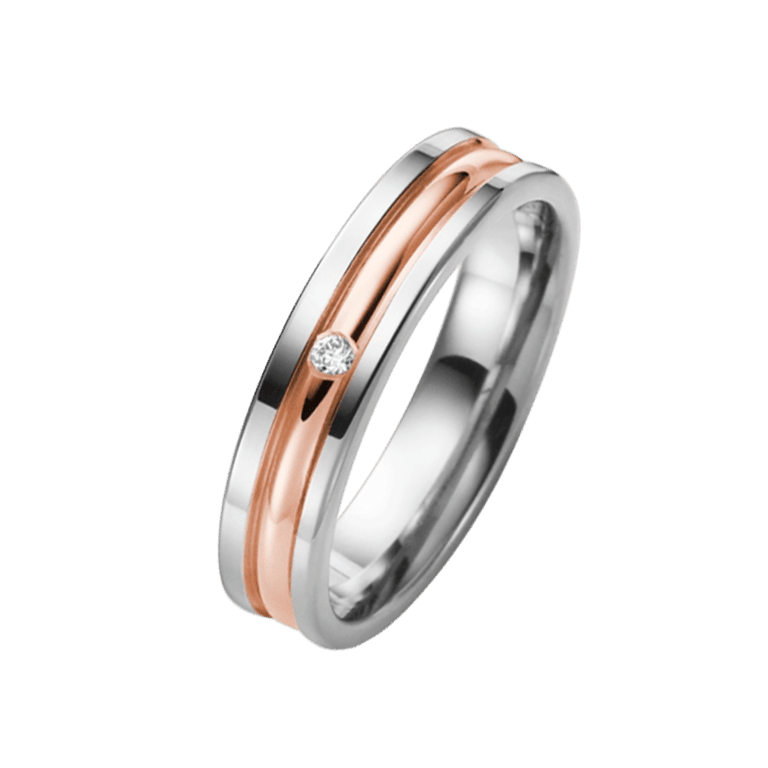 Trauring, 585 Weiß- und Rotgold, Kalina, Diamant 0,02 ct, H74WR