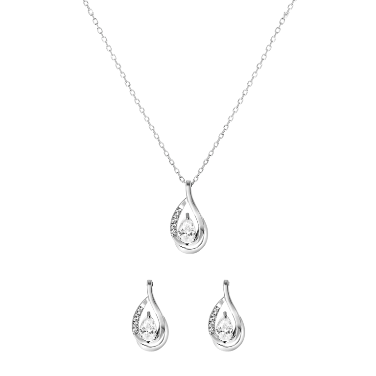 Zilveren set ketting&oorbellen met zirkonia