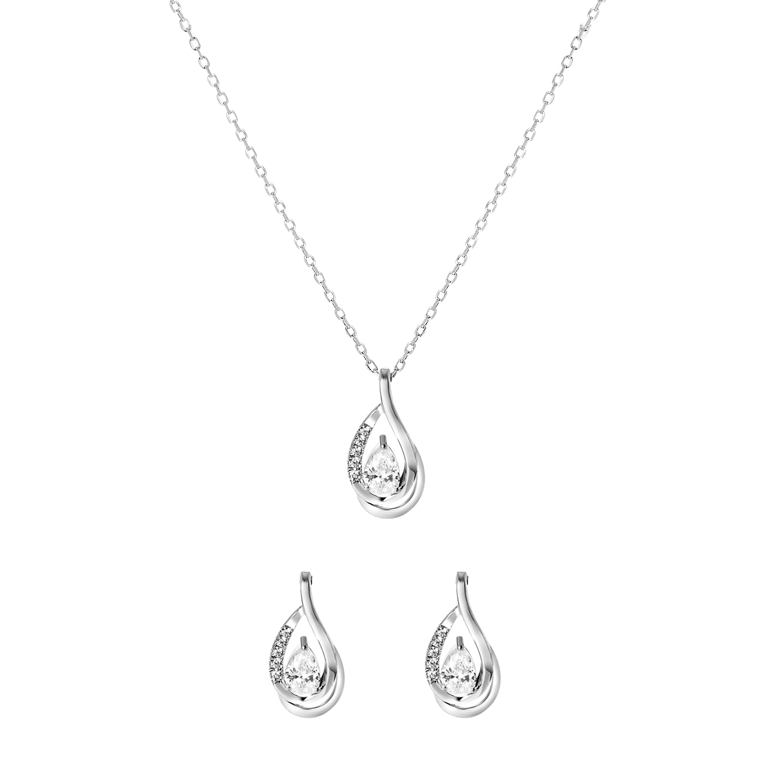 Zilveren sieradenset met ketting en oorbellen met zirkonia voor dames