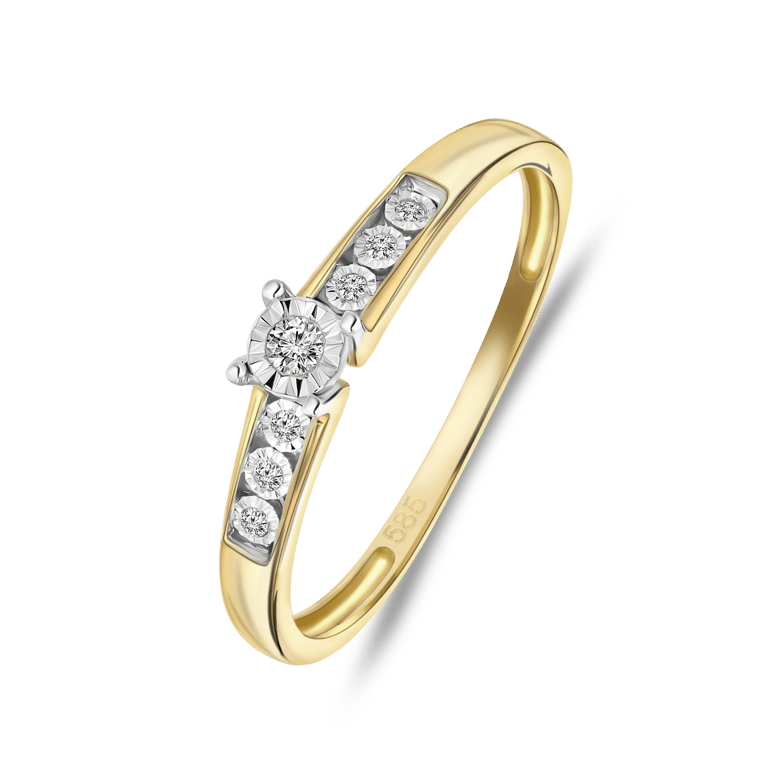 14 Karaat geelgouden ring met 7 diamanten 0,05ct