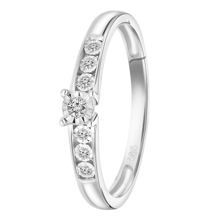 14 Karaat witgouden ring met 7 diamanten 0,05ct