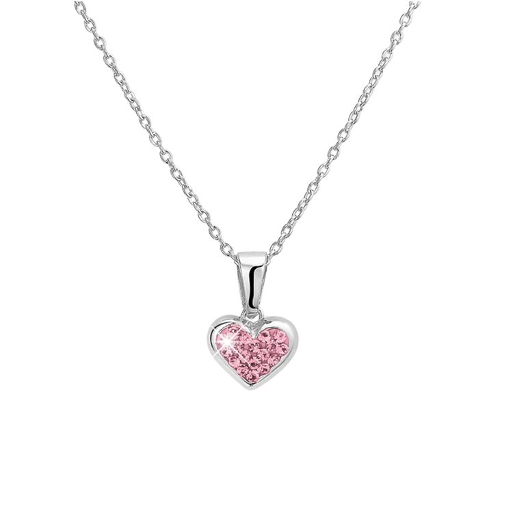 Zilveren ketting hart licht roze kristal