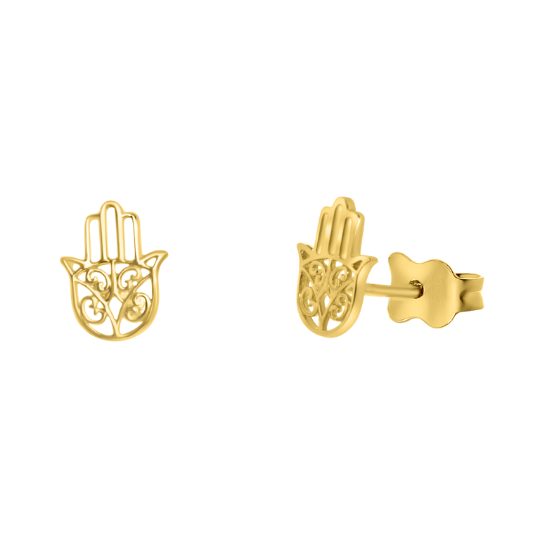 14 karaat geelgouden oorknoppen hamsa voor dames