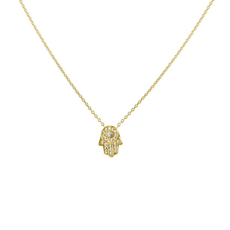 14Karaat geelgouden ketting&hanger hamsa zirkonia