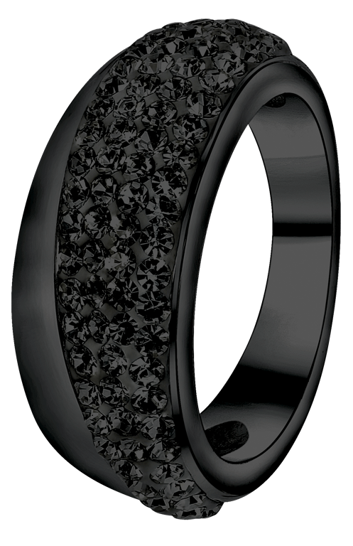 Gerecycleerd stalen ring blackplated jet kristal