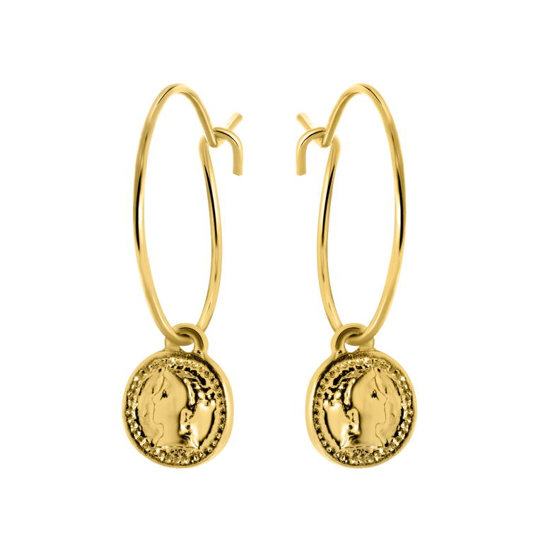 Goudkleurige byoux oorbellen muntje