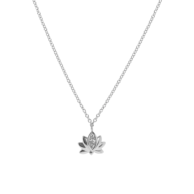Silberkette und Anhänger Lotus mit Zirkonia