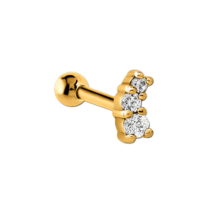 Stainless steel goldplated traguspiercing met zirkonia voor dames