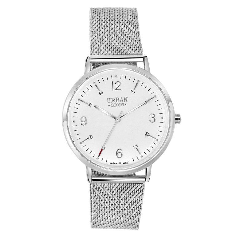 Urban Story horloge met zilverkleurige mesh band