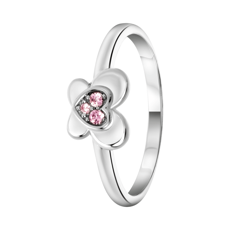 Kinderring aus 925 Silber. Schmetterling mit rosafarbenem Zirkonia