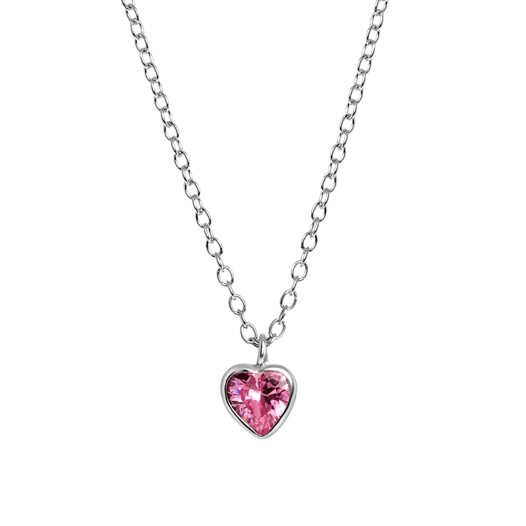 Zilveren kinderketting hart met roze zirkonia