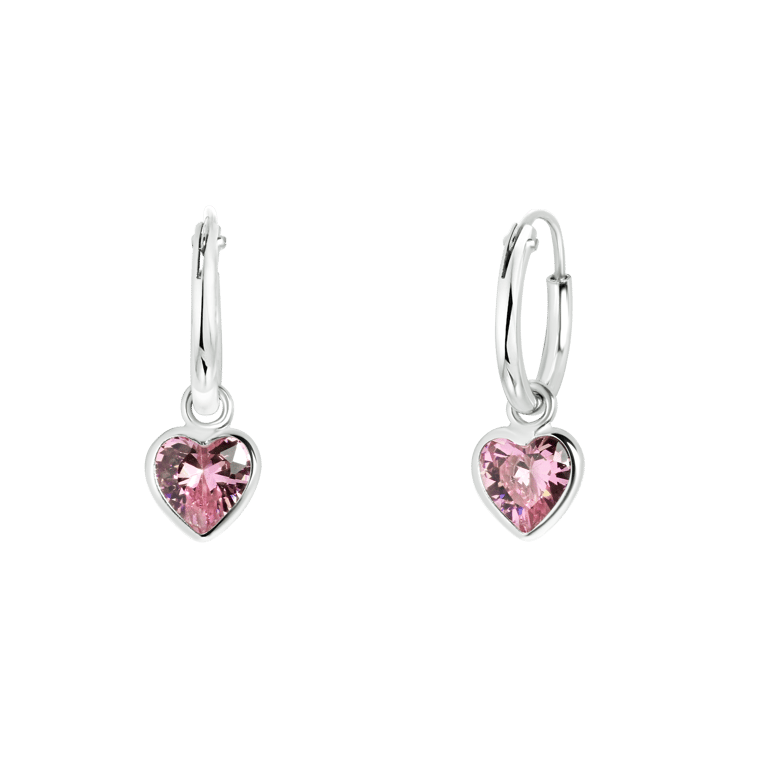 Ohrringe für Kinder aus 925er Silber, Herz, mit rosa Zirkonia
