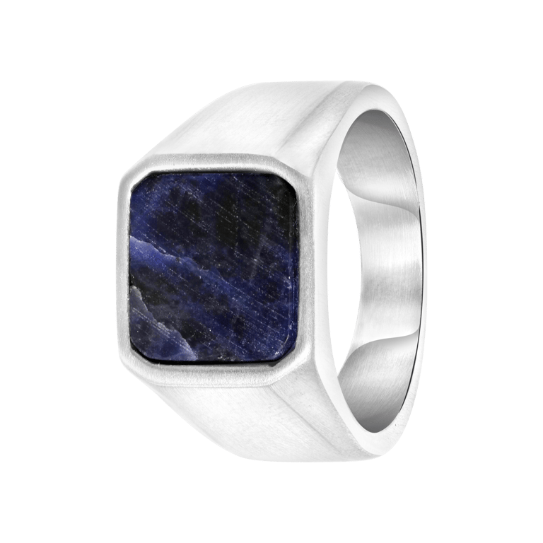 Gerecycled stainless steel heren zegelring met sodalite