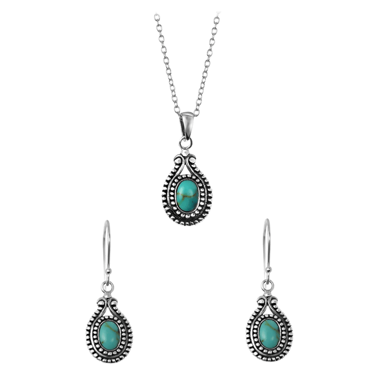 Zilveren set ovaal turquoise Bali