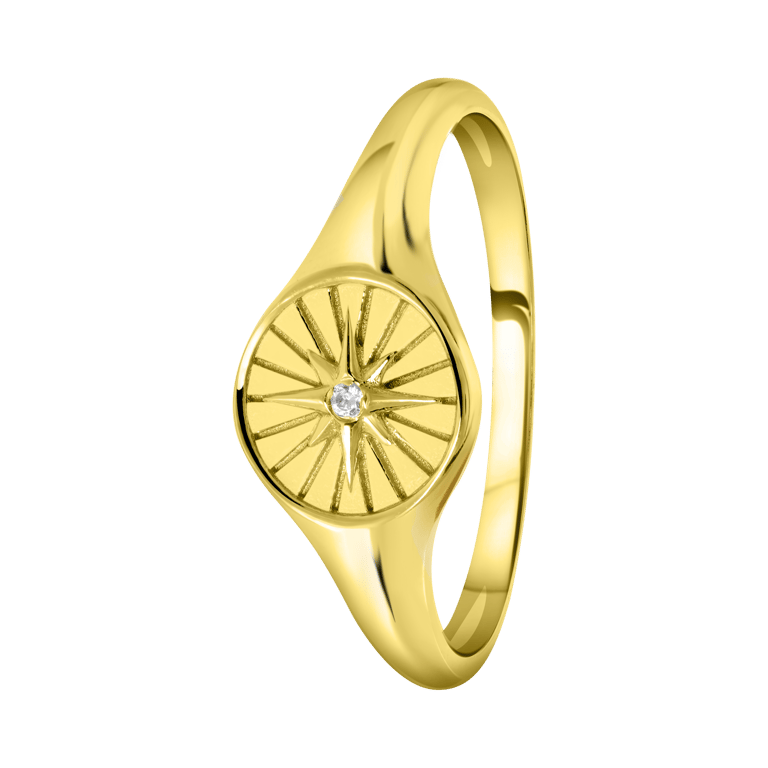 Zilveren zegelring gold disc/galaxy ster zirkonia