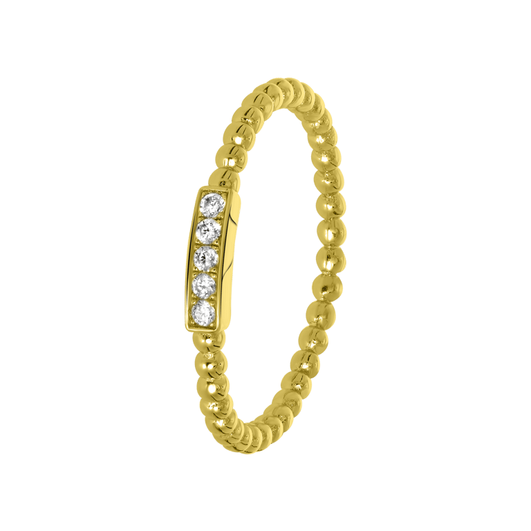 Zilveren ring goldplated bolletjes/bar zirkonia