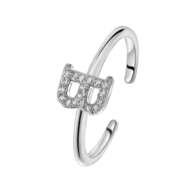 Zilveren ring alfabet met zirkonia