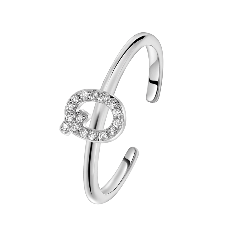 Zilveren ring alfabet met zirkonia