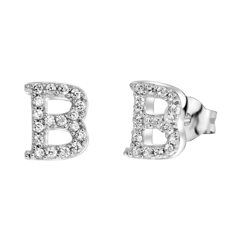 Zilveren oorknoppen alfabet met zirkonia voor dames