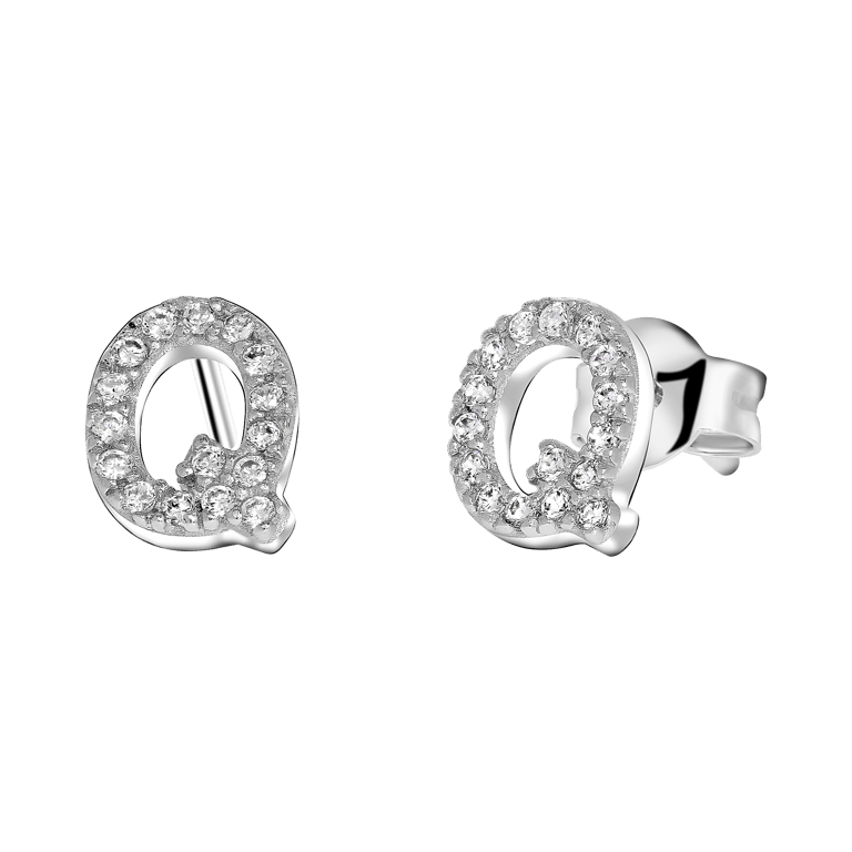Zilveren oorknoppen alfabet met zirkonia voor dames
