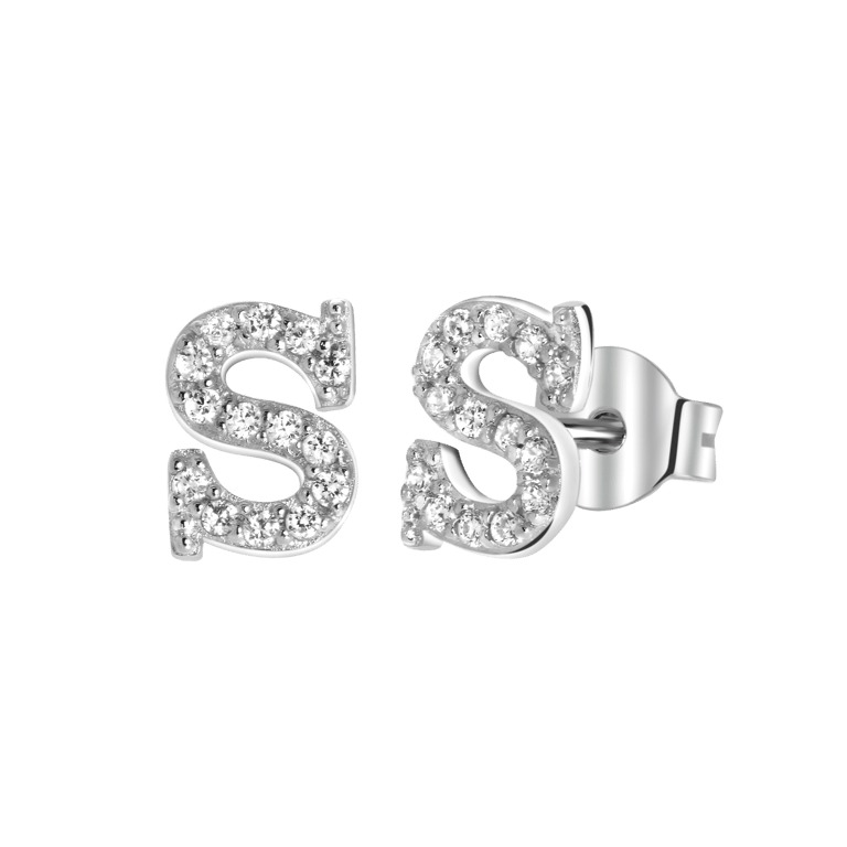Zilveren oorknoppen alfabet met zirkonia voor dames