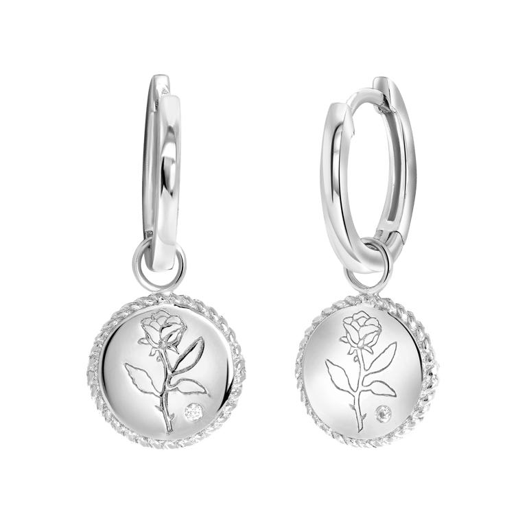 Silberohrringe, Rose mit Zirkonia