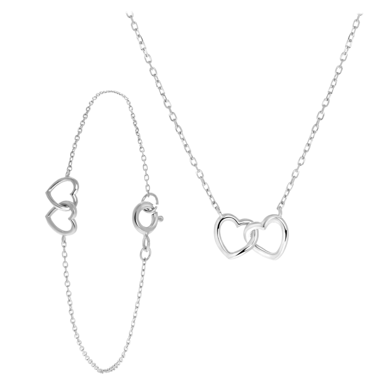 Schmuckset aus Sterlingsilber, 2 Herzen