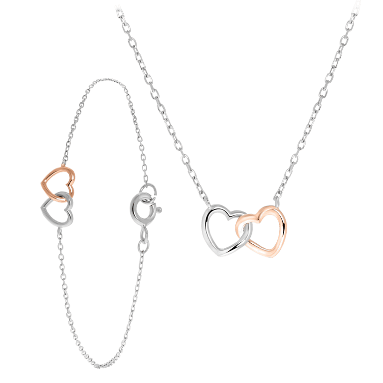 Zilveren roséplated sieradenset hart voor dames