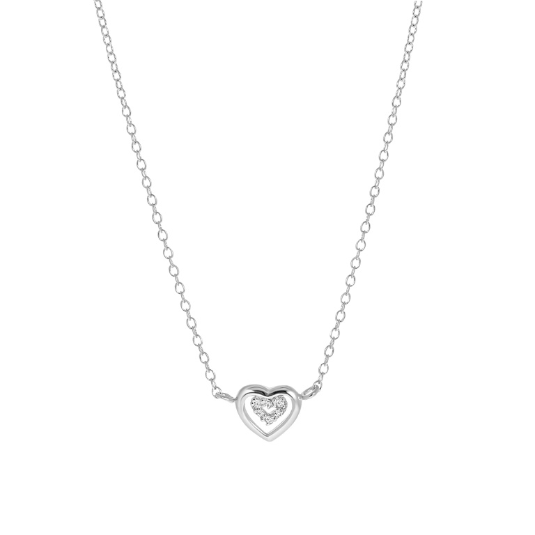 Zilveren ketting&hanger dubbel hart zirkonia