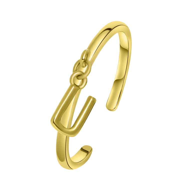Zilveren ring gold met bedel alfabet